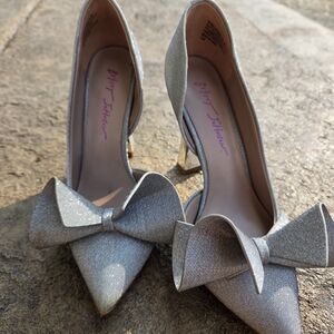 Betsey Johnson Glittering Silver Bow Heels